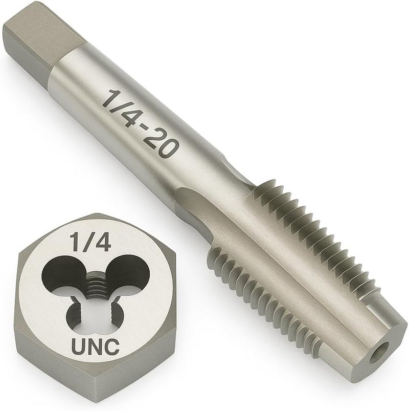 Yamesh 1/4"-20 Thread Tap and Die Set HSS Tap with GCr15 Alloy Steel Hex Die Right Hand Thread Repair Tool for Metalworking and Machinery - Image 1